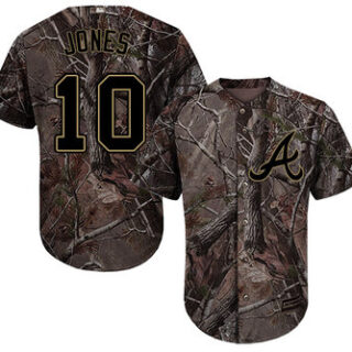 Braves #10 Chipper Jones Camo Realtree Collection Cool Base Stitched Baseball Jersey