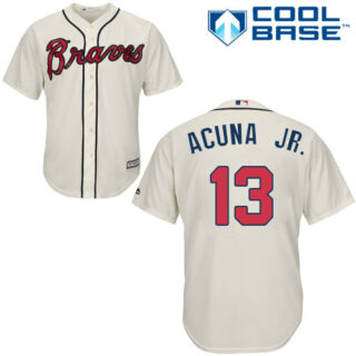 Braves #13 Ronald Acuna Jr. Cream New Cool Base Stitched Baseball Jersey