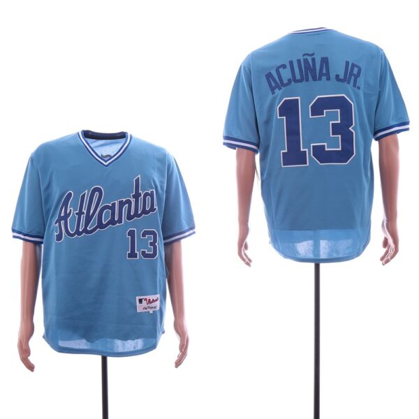Braves #13 Ronald Acuna Jr. Royal Cooperstown Collection Stitched Baseball Jersey