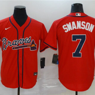 Braves 7 Dansby Swanson Red 2020 Nike Cool Base Jersey