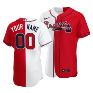 Braves Custom Split White Red Two-Tone Jersey