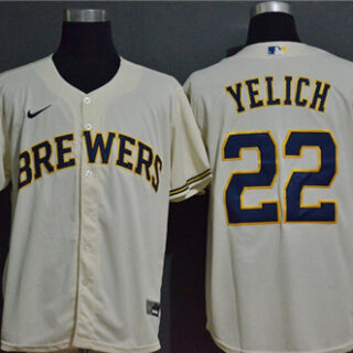 Brewers 22 Christian Yelich Cream Nike 2020 Cool Base Jersey