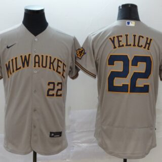 Brewers 22 Christian Yelich Gray Nike 2020 Flexbase Jersey