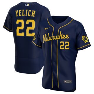 Brewers 22 Christian Yelich Navy Nike 2020 Flexbase Jersey