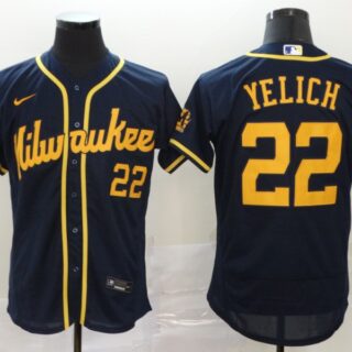 Brewers 22 Christian Yelich Navy Nike 2020 Flexbase Jersey