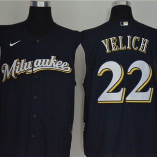 Brewers 22 Christian Yelich Navy Nike Cool Base Sleeveless Jersey