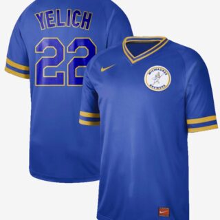 Brewers #22 Christian Yelich Royal Authentic Cooperstown Collection Stitched Baseball Jersey