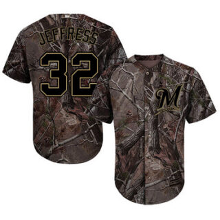 Brewers #32 Jeremy Jeffress Camo Realtree Collection Cool Base Stitched Baseball Jersey