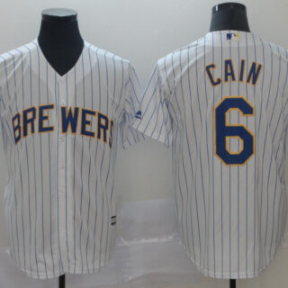 Brewers 6 Lorenzo Cain White Cool Base Jersey