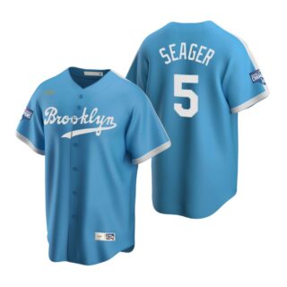 Brooklyn Dodgers #5 Corey Seager Light Blue 2020 World Series Champions Cooperstown Collection Jersey