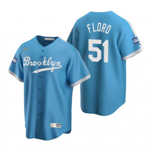 Brooklyn Dodgers #51 Dylan Floro Light Blue 2020 World Series Champions Cooperstown Collection Jersey