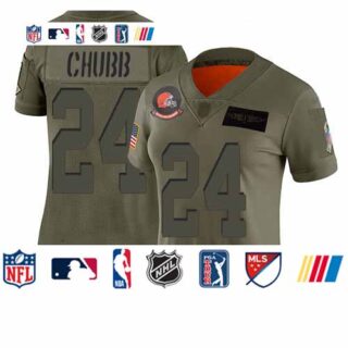 Browns #24 Nick Chubb Camo Women's Stitched Football Limited 2019 Salute to Service Jersey