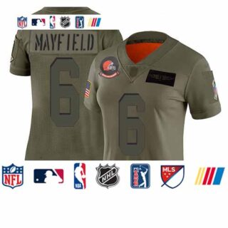 Browns #6 Baker Mayfield Camo Women's Stitched Football Limited 2019 Salute to Service Jersey