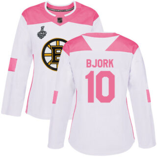 Bruins #10 Anders Bjork White Pink Authentic Fashion Stanley Cup Final Bound Women's Stitched Hockey Jersey