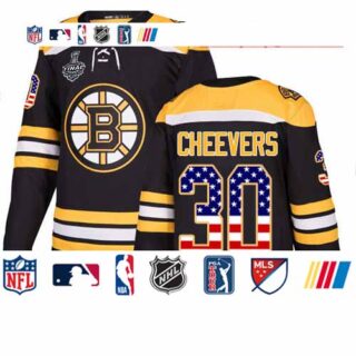 Bruins #30 Gerry Cheevers Black Home Authentic USA Flag Stanley Cup Final Bound Stitched Hockey Jersey