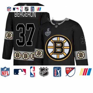 Bruins #37 Patrice Bergeron Black Authentic Team Logo Fashion Stanley Cup Final Bound Stitched Hockey Jersey