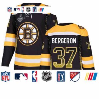 Bruins #37 Patrice Bergeron Black Home Authentic Drift Fashion Stanley Cup Final Bound Stitched Hockey Jersey