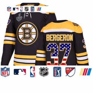 Bruins #37 Patrice Bergeron Black Home Authentic USA Flag Stanley Cup Final Bound Stitched Hockey Jersey