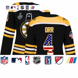 Bruins #4 Bobby Orr Black Home Authentic USA Flag Stanley Cup Final Bound Women's Stitched Hockey Jersey