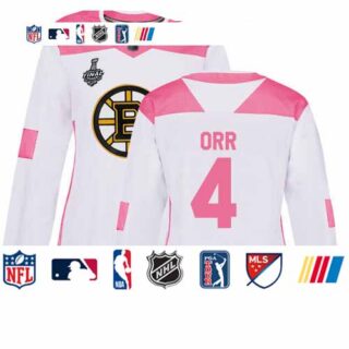 Bruins #4 Bobby Orr White Pink Authentic Fashion Stanley Cup Final Bound Women's Stitched Hockey Jersey