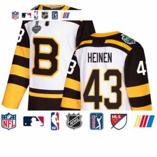 Bruins #43 Danton Heinen White Authentic 2019 Winter Classic Stanley Cup Final Bound Stitched Hockey Jersey