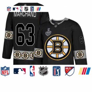 Bruins #63 Brad Marchand Black Authentic Team Logo Fashion Stanley Cup Final Bound Stitched Hockey Jersey