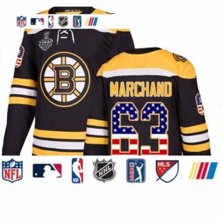 Bruins #63 Brad Marchand Black Home Authentic USA Flag Stanley Cup Final Bound Stitched Hockey Jersey