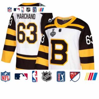 Bruins #63 Brad Marchand White Authentic 2019 Winter Classic Stanley Cup Final Bound Stitched Hockey Jersey