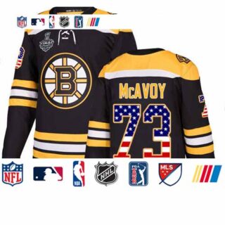 Bruins #73 Charlie McAvoy Black Home Authentic USA Flag Stanley Cup Final Bound Stitched Hockey Jersey