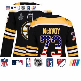 Bruins #73 Charlie McAvoy Black Home Authentic USA Flag Stanley Cup Final Bound Women's Stitched Hockey Jersey