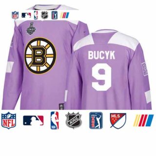 Bruins #9 Johnny Bucyk Purple Authentic Fights Cancer Stanley Cup Final Bound Stitched Hockey Jersey