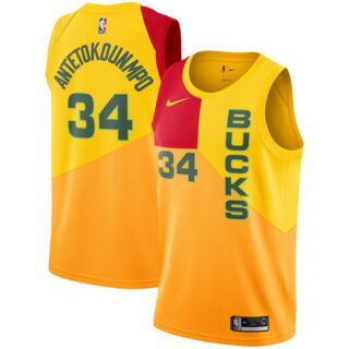 Bucks 34 Giannis Antetokounmpo Yellow 2018-19 City Edition Nike Swingman Jersey