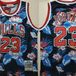 Bulls 23 Michael Jordan Black 1997-98 Hardwood Classics Floral Fashion Swingman Jersey