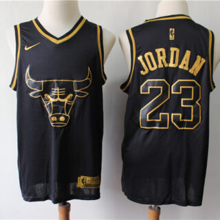 Bulls 23 Michael Jordan Black Gold Nike Swingman Jersey