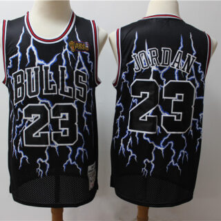 Bulls 23 Michael Jordan Black Hardwood Classics Lightning Limited Edition Jersey