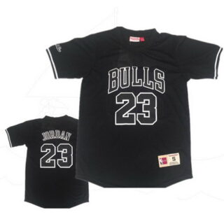 Bulls 23 Michael Jordan Black Short Sleeve Mitchell & Ness Jersey