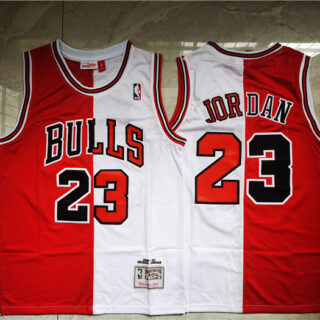 Bulls 23 Michael Jordan Split White Red 1996-97 Hardwood Classics Mesh Jersey