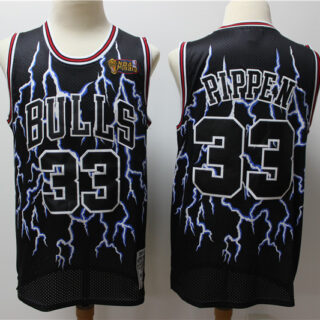 Bulls 33 Scottie Pippen Black Hardwood Classics Lightning Limited Edition Jersey