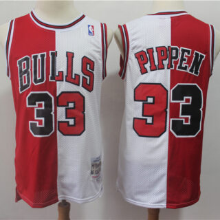 Bulls 33 Scottie Pippen Red White Split 1997-98 Hardwood Classics Jersey