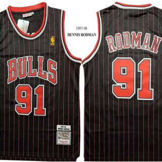 Bulls 91 Dennis Rodman Black 1997-98 Hardwood Classics Jersey