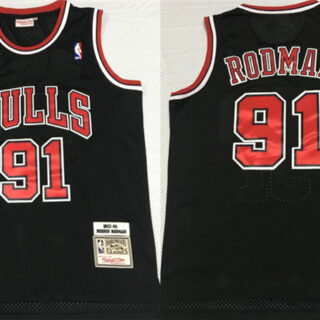 Bulls 91 Dennis Rodman Black 1997-98 Hardwood Classics Mesh Jersey