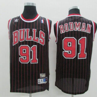Bulls 91 Dennis Rodman Black Mesh Hardwood Classics Jersey