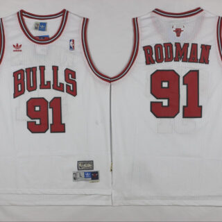 Bulls 91 Dennis Rodman White Mesh Hardwood Classics Jersey