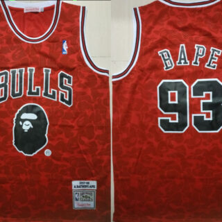 Bulls 93 Bape Red 1997-98 Hardwood Classics Jersey