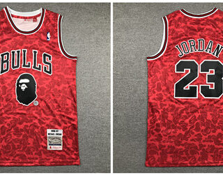Bulls Bape 23 Michael Jordan Red 1996-97 Hardwood Classics Jersey