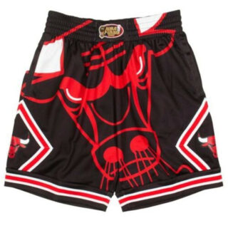 Bulls Black Big Face NBA Finals 1996 Patch Hardwood Classics Shorts