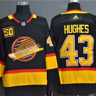 Canucks 43 Quinn Hughes Black 50th Season Adidas Jersey