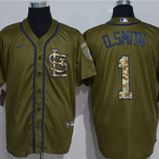 Cardinals 1 O.Smith Olive 2020 Nike Cool Base Jersey