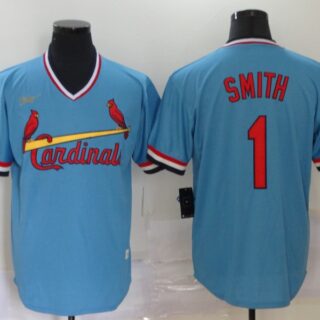 Cardinals 1 Ozzie Smith Light Blue Nike Cool Base Throwback Jersey