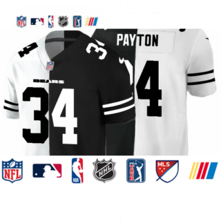 Chicago Bears #34 Walter Payton Men's Black V White Peace Split Nike Vapor Untouchable Limited NFL Jersey